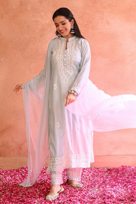 House of Chikankari Ifrah Chanderi Chikankari Embroidered Kurta Set 