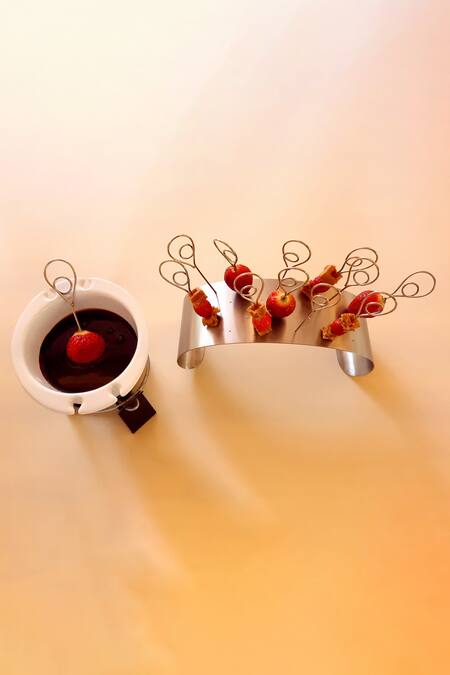 Tessera_Silver Stainless Steel Stand With Skewers Set Of 13_at_Aza_Fashions