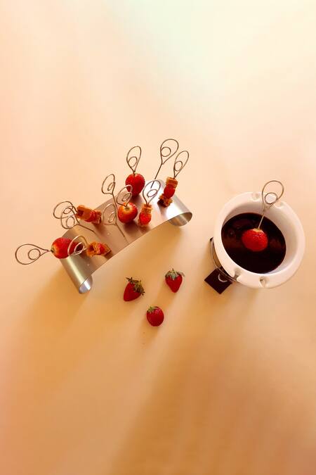 Shop_Tessera_Silver Stainless Steel Stand With Skewers Set Of 13_Online_at_Aza_Fashions