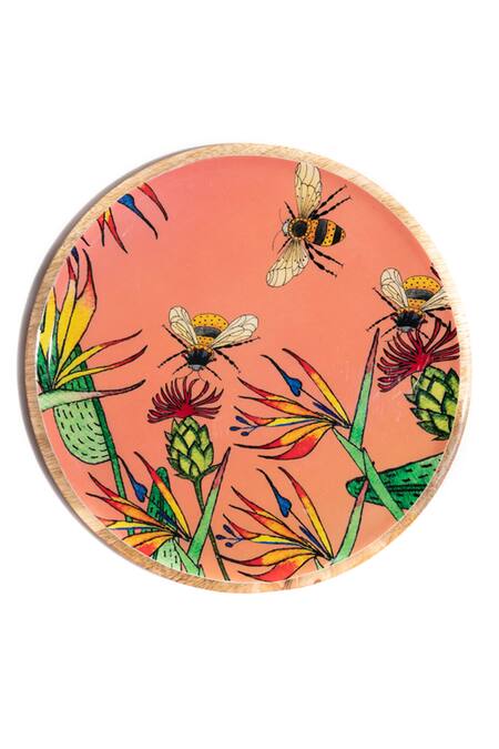Manor House_Multi Color Mango Wood Printed Wall Plates Set Of 3_Online_at_Aza_Fashions
