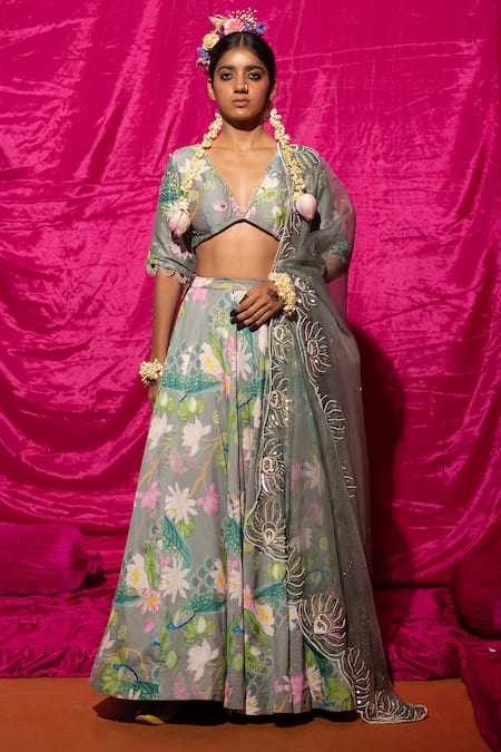 Chrkha Floral Print Lehenga Set 