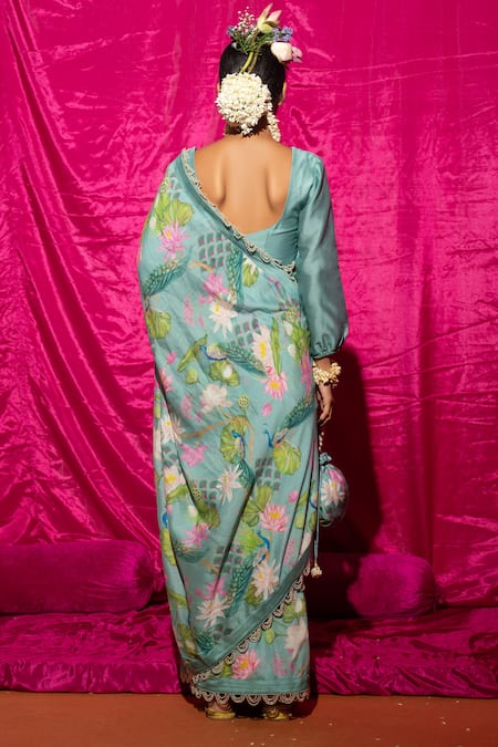 Chrkha Floral Printed Chanderi Silk Saree For Kids