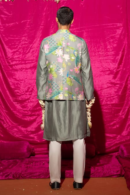 Chrkha Floral Printed Nehru Jacket Set 