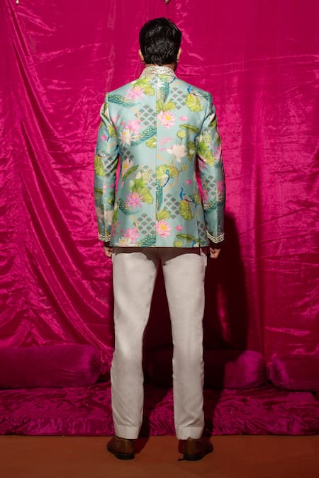 Chrkha Floral Print Bandhgala Pant Set 