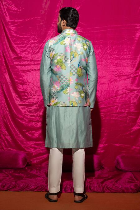 Chrkha Floral Printed Nehru Jacket & Kurta Set 