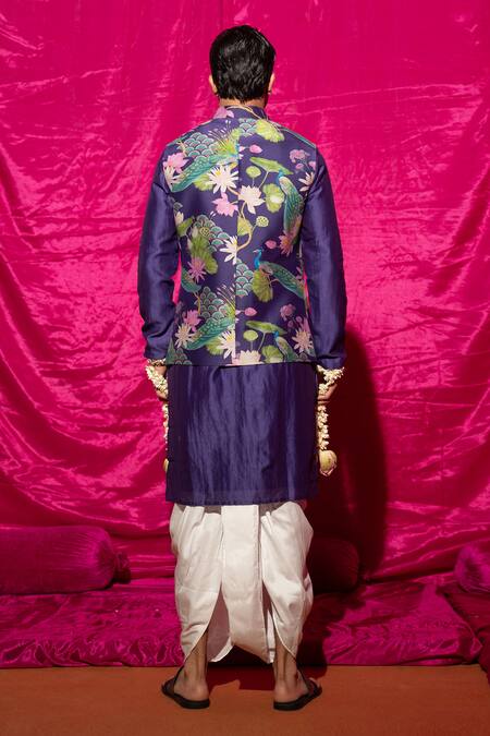 Chrkha Floral Printed Nehru Jacket & Kurta Set 