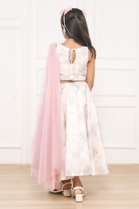Shop Pinkcow designs pvt ltd Multi Color Brocade, Tulle, Lace Stones, Lace, Embellished Blouse Lehenga Set at Aza Fashions Shop_Pinkcow designs pvt ltd_Multi Color Brocade, Tulle, Lace Stones, Lace, Embellished Blouse Lehenga Set _at_Aza_Fashions