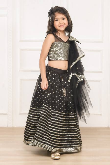 Pinkcow designs pvt ltd_Black Net, Taffeta Sequins, Lace Embellished Lehenga Blouse Set_Online_at_Aza_Fashions