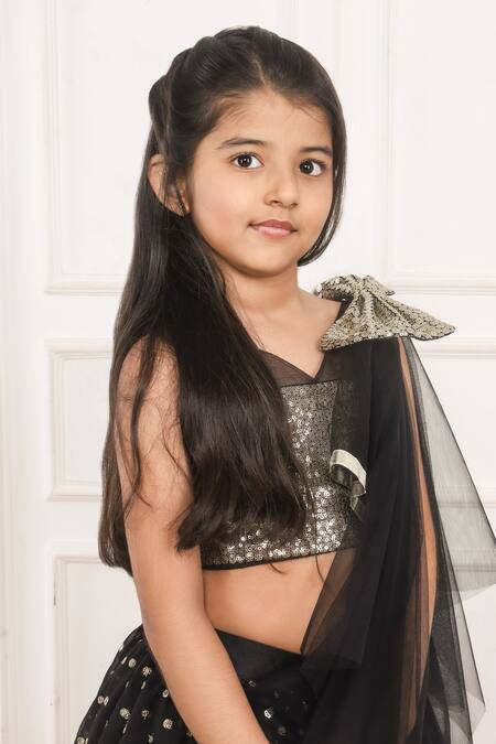 Pinkcow designs pvt ltd_Black Net, Taffeta Sequins, Lace Embellished Lehenga Blouse Set_at_Aza_Fashions