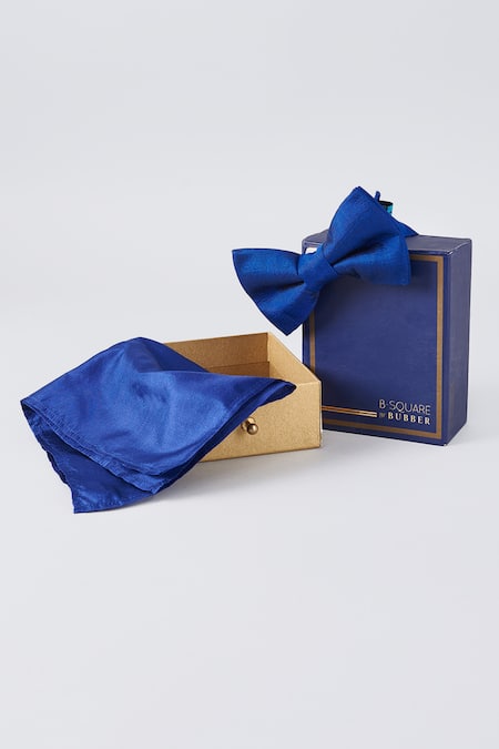 BUBBER COUTURE Azure Silk Bow Tie & Pocket Square Set 