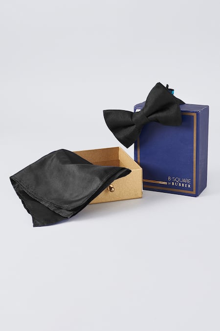 BUBBER COUTURE Coal Silk Bow Tie & Pocket Square Set 