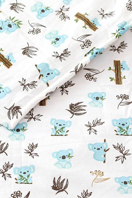 House This White Cotton The Curious Koala Dohar Cover Online at Aza Fashions House This_White Cotton The Curious Koala Dohar Cover_Online_at_Aza_Fashions