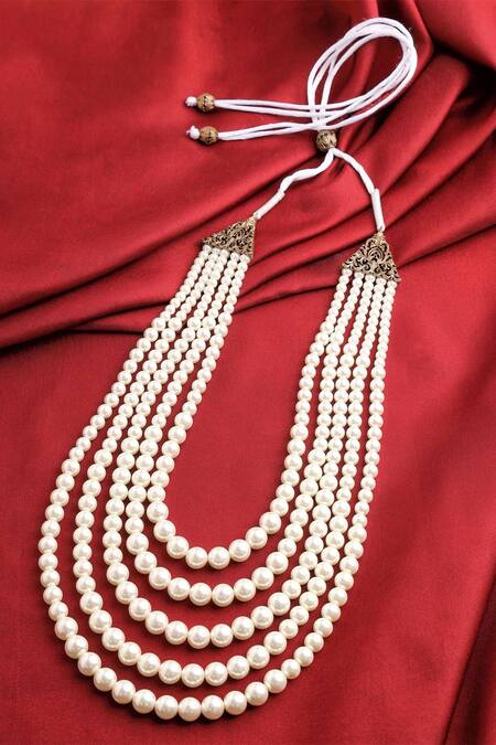 Shop_Cosa Nostraa_White Vintage Beaded Mala _at_Aza_Fashions