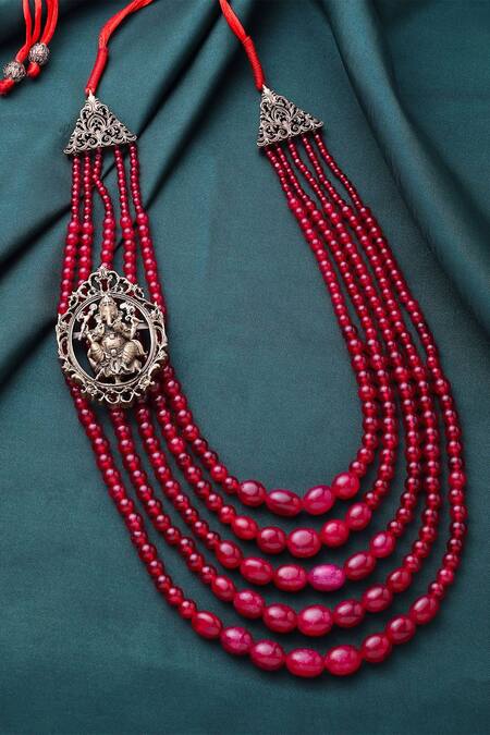 Shop_Cosa Nostraa_Red Lord Ganesha Grace Mala _at_Aza_Fashions