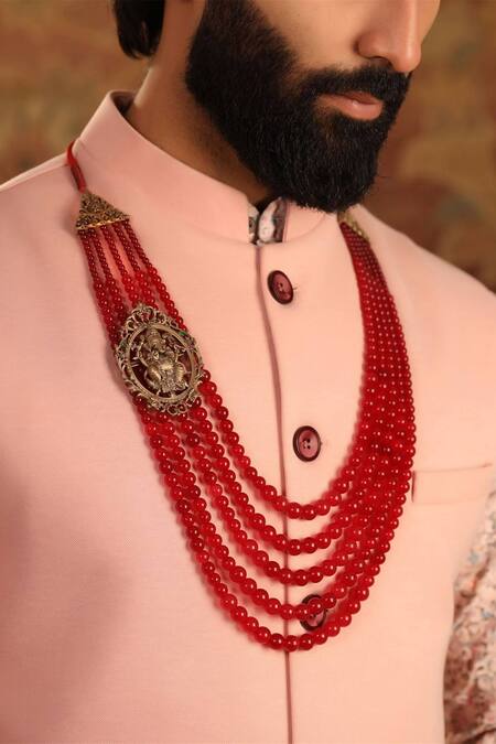 Cosa Nostraa_Red Lord Ganesha Grace Mala _Online_at_Aza_Fashions