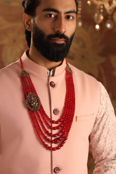 Cosa Nostraa_Red Five Layered Lord Ganesha Mala _Online_at_Aza_Fashions