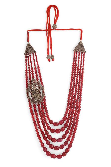 Buy_Cosa Nostraa_Red Five Layered Lord Ganesha Mala _Online_at_Aza_Fashions