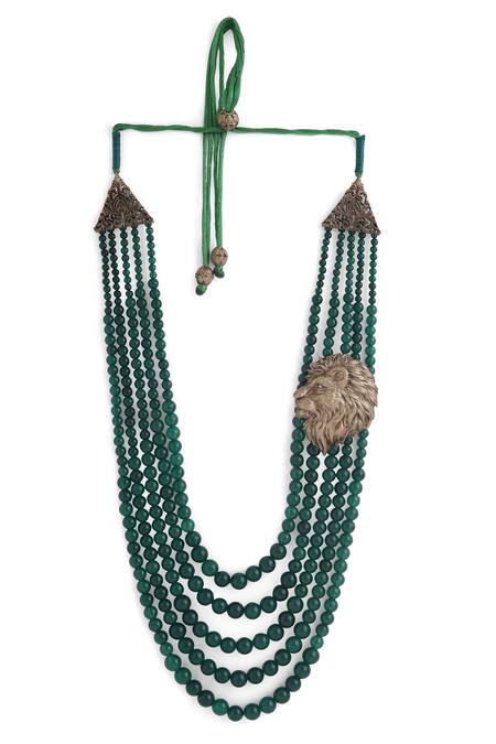 Buy_Cosa Nostraa_Green Layered Lion Pendant Mala _Online_at_Aza_Fashions