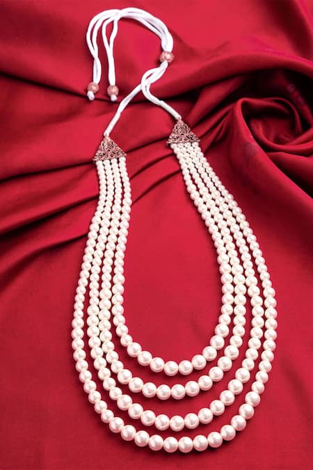 Shop Cosa Nostraa White Jade Stone Layered Mala at Aza Fashions Shop_Cosa Nostraa_White Jade Stone Layered Mala _at_Aza_Fashions