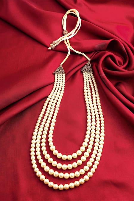 Shop_Cosa Nostraa_White Moon Stone Embellished Mala _at_Aza_Fashions