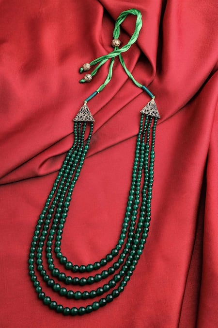 Shop_Cosa Nostraa_Green Gemstone Embellished Mala _at_Aza_Fashions