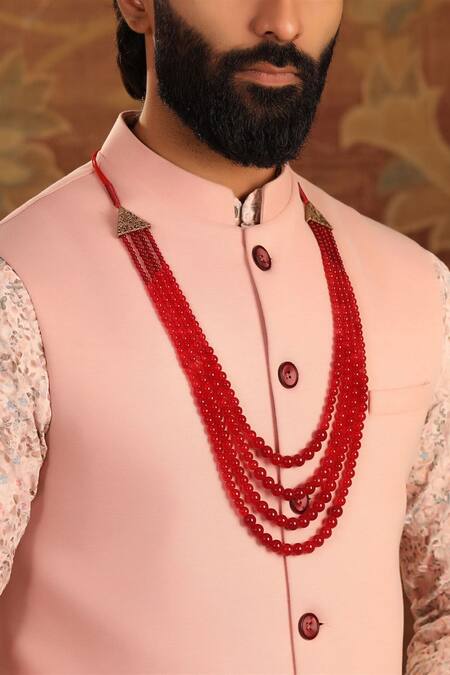 Cosa Nostraa_Red Stone Embellished Mala_Online_at_Aza_Fashions