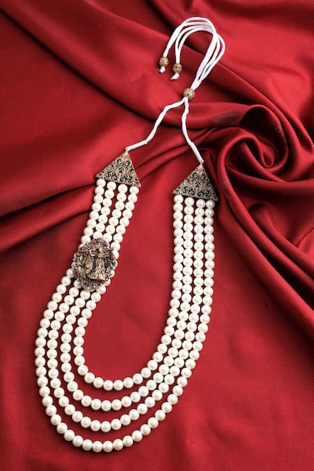 Shop_Cosa Nostraa_White Radha Krishna Pendant Mala _at_Aza_Fashions
