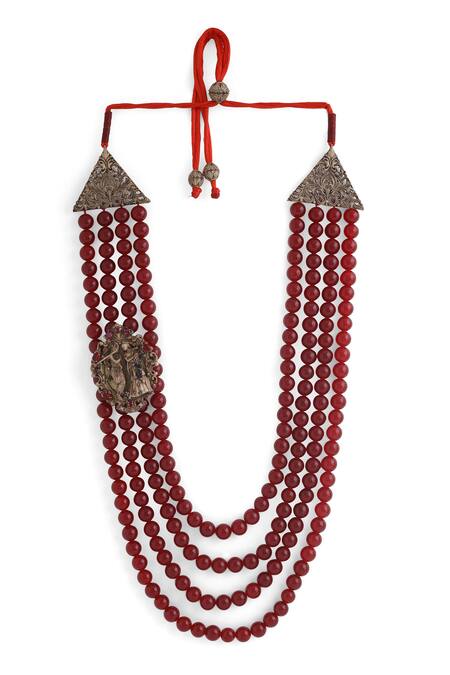 Cosa Nostraa Red Radha Krishna Pendant Ornamented Mala Online at Aza Fashions Cosa Nostraa_Red Radha Krishna Pendant Ornamented Mala _Online_at_Aza_Fashions