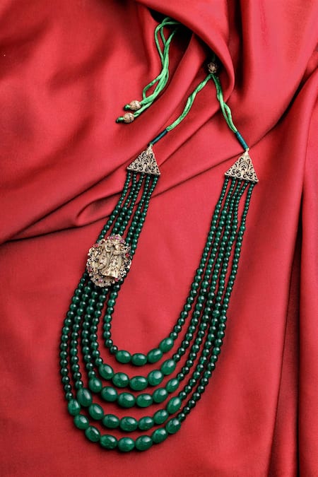 Cosa Nostraa Jade Stone Embellished Layered Mala 