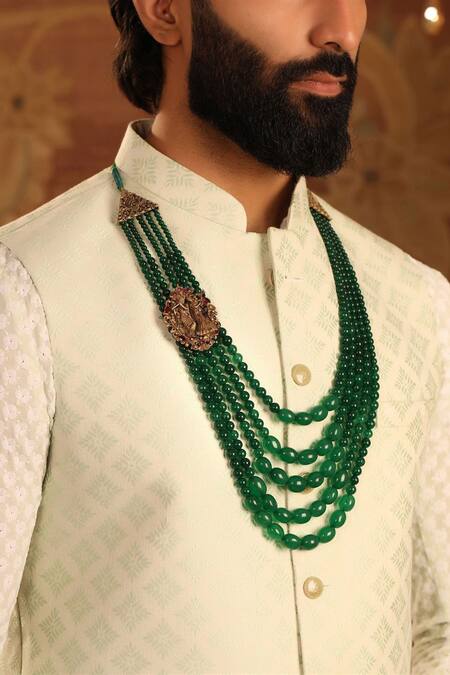 Cosa Nostraa_Green Jade Stone Embellished Layered Mala _Online_at_Aza_Fashions