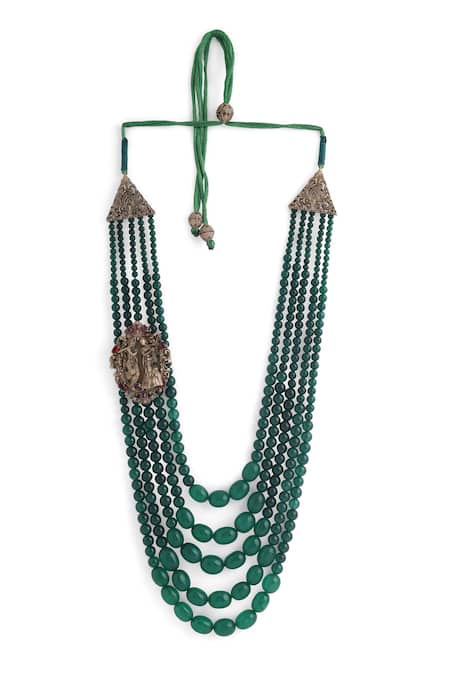 Buy_Cosa Nostraa_Green Jade Stone Embellished Layered Mala _Online_at_Aza_Fashions