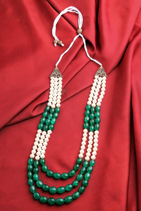 Shop Cosa Nostraa Green Two Tone Beaded Mala at Aza Fashions Shop_Cosa Nostraa_Green Two Tone Beaded Mala _at_Aza_Fashions