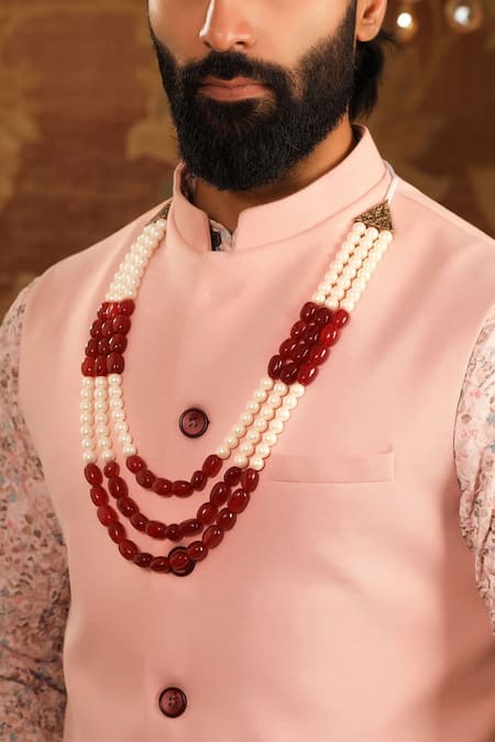 Cosa Nostraa_Red Garnet Stone Embellished Mala _Online_at_Aza_Fashions