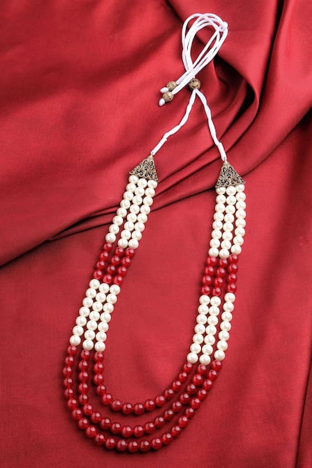 Shop_Cosa Nostraa_Red Dainty Embellished Mala _at_Aza_Fashions
