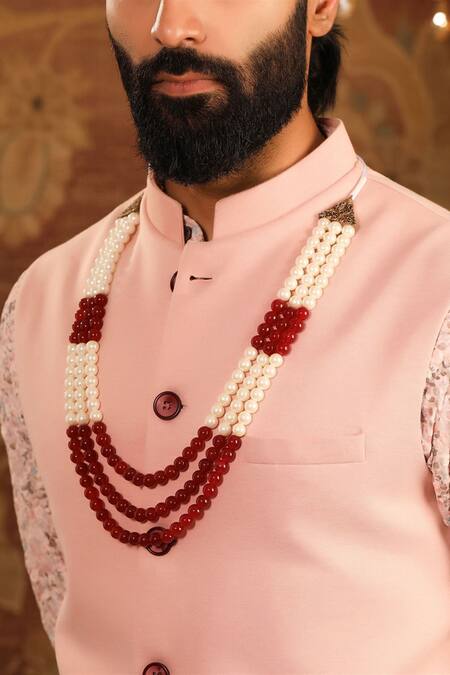 Cosa Nostraa_Red Dainty Embellished Mala _Online_at_Aza_Fashions