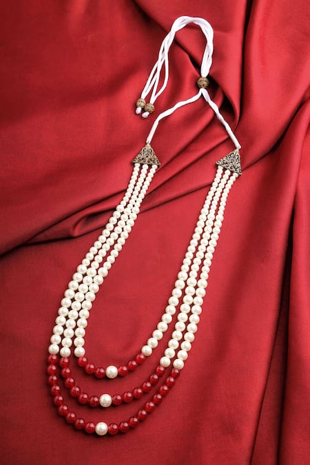 Shop_Cosa Nostraa_Red Rave Embellished Mala _at_Aza_Fashions