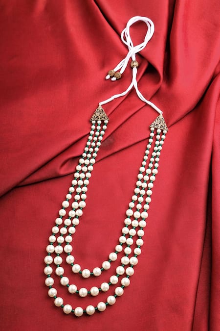 Shop Cosa Nostraa Green Pearl Pride Embellished Mala at Aza Fashions Shop_Cosa Nostraa_Green Pearl Pride Embellished Mala _at_Aza_Fashions