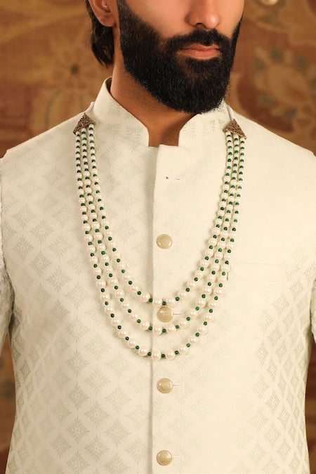 Cosa Nostraa Green Pearl Pride Embellished Mala Online at Aza Fashions Cosa Nostraa_Green Pearl Pride Embellished Mala _Online_at_Aza_Fashions