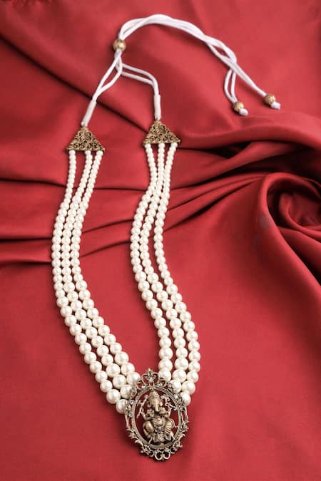 Shop_Cosa Nostraa_White Ganesha Bead Embellished Mala _at_Aza_Fashions