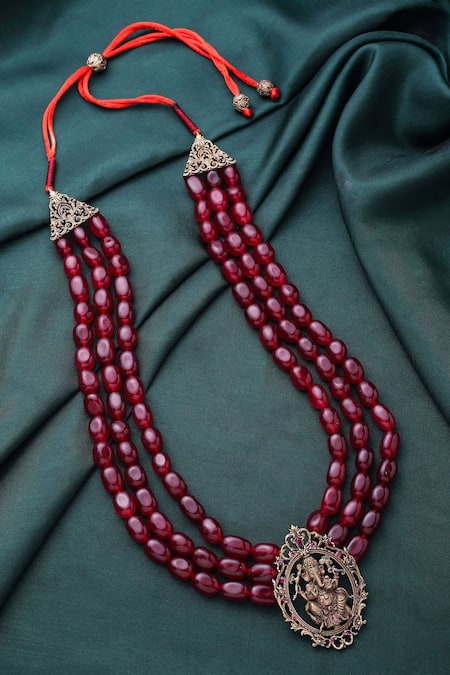 Shop_Cosa Nostraa_Red Ganesha Bead Embellished Mala _at_Aza_Fashions