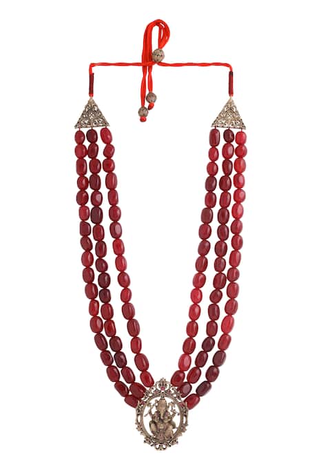 Buy_Cosa Nostraa_Red Ganesha Bead Embellished Mala _Online_at_Aza_Fashions