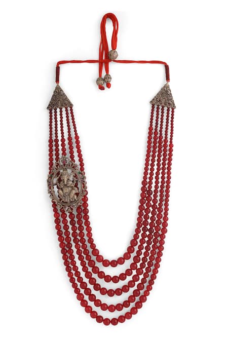 Shop_Cosa Nostraa_Red Premium Ganesha Bead Embellished Mala _at_Aza_Fashions