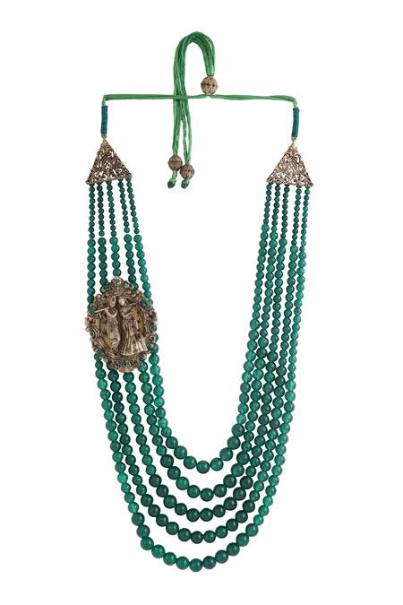 Buy_Cosa Nostraa_Green Elegant Ganesha Bead Embellished Mala _Online_at_Aza_Fashions