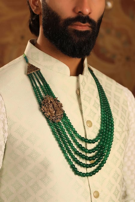 Cosa Nostraa_Green Radhe Krishna Bead Embellished Mala _Online_at_Aza_Fashions