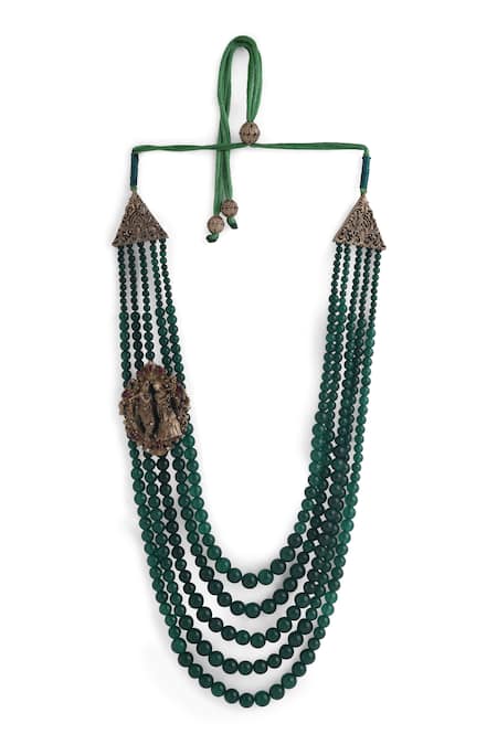 Buy_Cosa Nostraa_Green Radhe Krishna Bead Embellished Mala _Online_at_Aza_Fashions