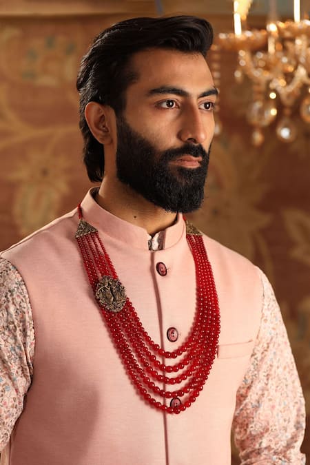 Cosa Nostraa_Red Radhe Krishna Bead Embellished Mala _Online_at_Aza_Fashions