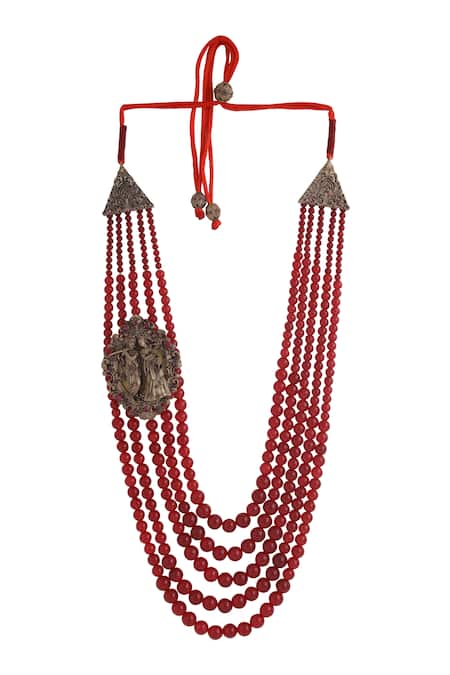 Buy_Cosa Nostraa_Red Radhe Krishna Bead Embellished Mala _Online_at_Aza_Fashions