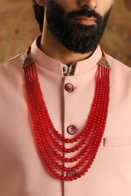 Cosa Nostraa_Red Beaded Brass Mala _Online_at_Aza_Fashions