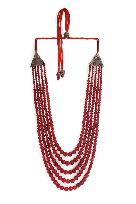 Buy_Cosa Nostraa_Red Beaded Brass Mala _Online_at_Aza_Fashions