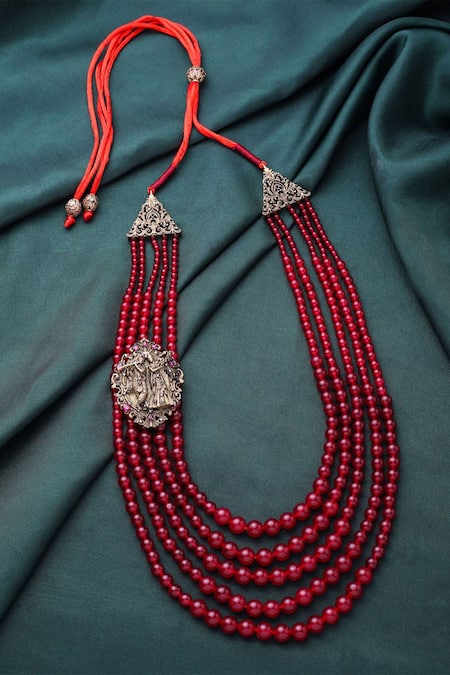 Shop Cosa Nostraa Red Might Embellished Mala at Aza Fashions Shop_Cosa Nostraa_Red Might Embellished Mala _at_Aza_Fashions
